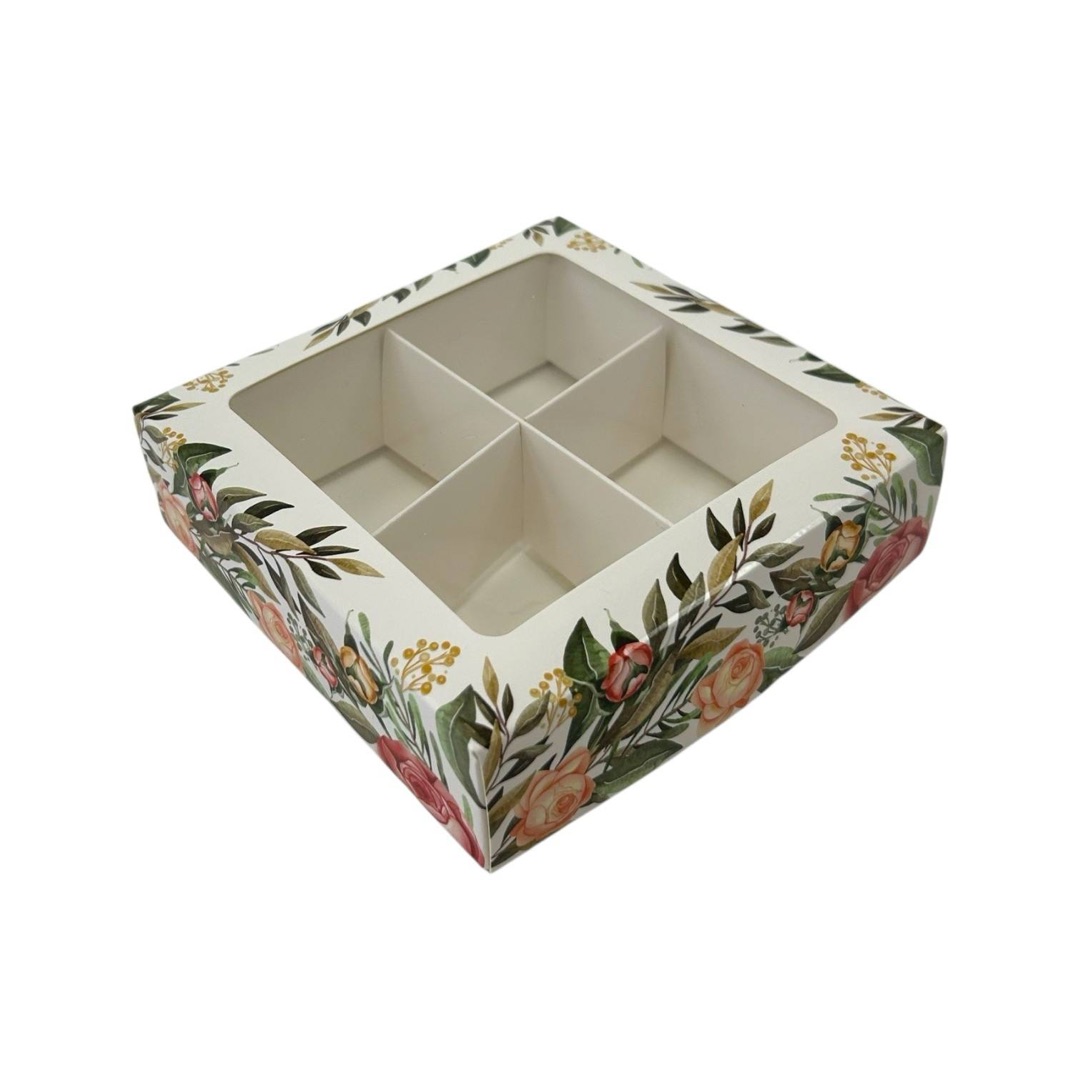коробка бум. 120х120х30 для 4 конфет Розы от производителя в Кирове