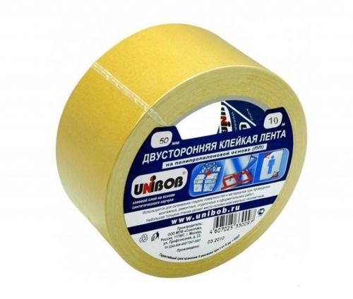 Двусторонняя клейкая лента UNIBOB 50 мм × 10 м, полипропиленовая основа, белая от производителя в Кирове