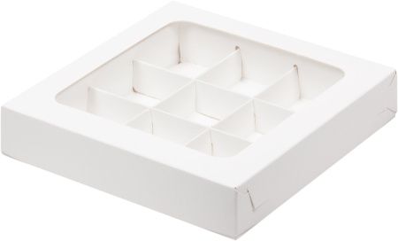 коробка бум. 155х155х30 для 9 конфет белая с окном