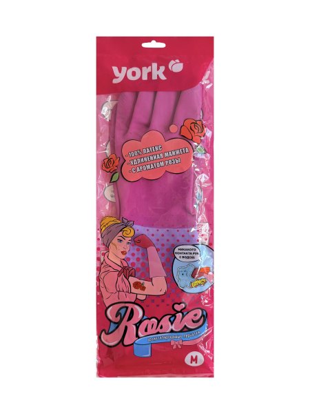 Перчатки резиновые  ароматизированные Роза YORK М удлиненная манжета/пара *
