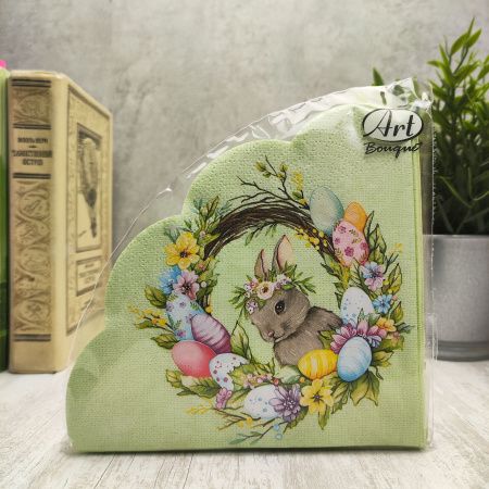 салфетки круглые 3-сл d-32 Rondo Пасхальный венок  с кроликом /12