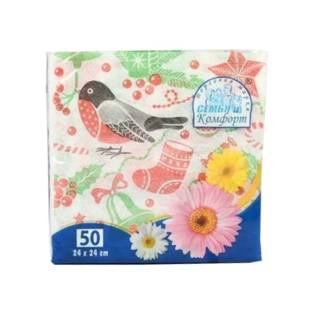 НГ салфетки 25х25 НГ Новогодний  Снегирь/50