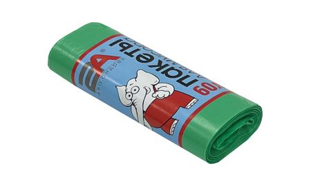 пакеты д/мусора 60л 20шт "Слоны в рулоне" 2А зеленые