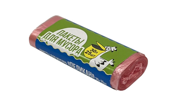 пакеты д/мусора 30л 25шт "Пеликан" 2А розовые Нов