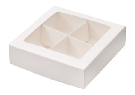 коробка бум. 120х120х30 для 4 конфет белая прозрачное окно/разделители