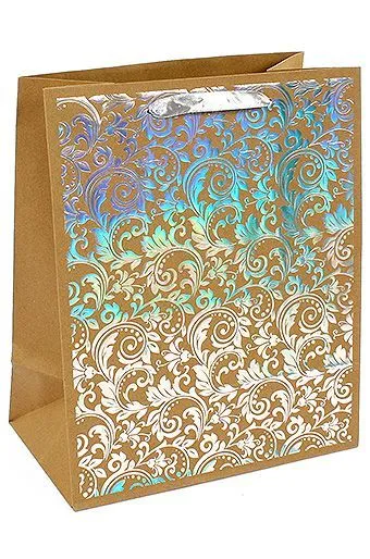 сумка крафт 26х32х15 Листья с тиснением